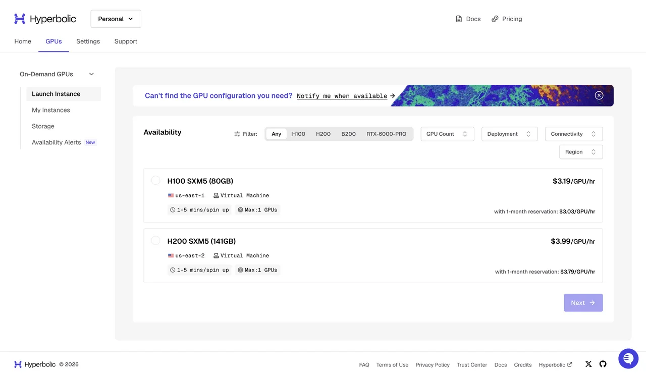 The Hyperbolic homepage: the open-access AI cloud